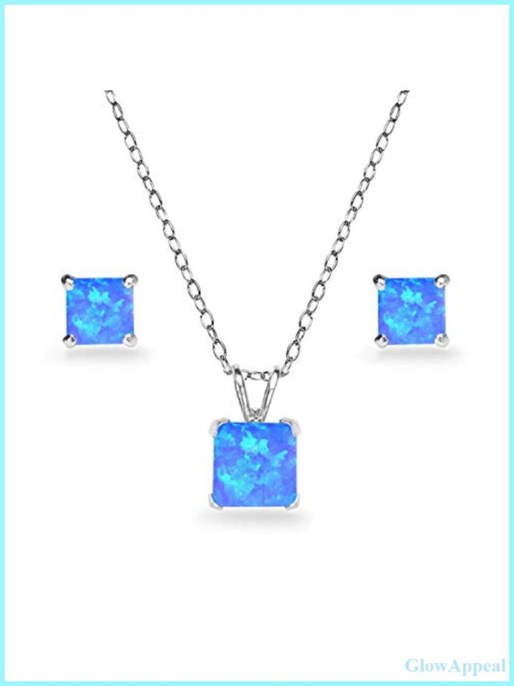 Sterling Silver Necklace Earrings Set Princess Square Solitaire